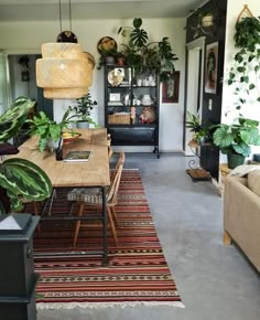 a living room filled with furniture and lots of plants