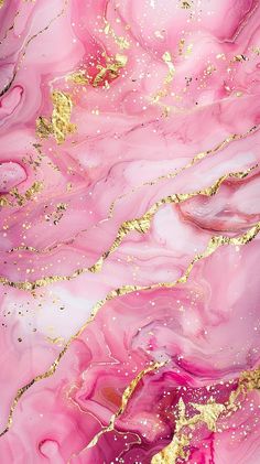 pink and gold fluid painting with metallic flecks