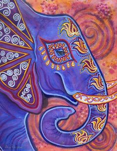 an elephant painted in bright colors with intricate designs