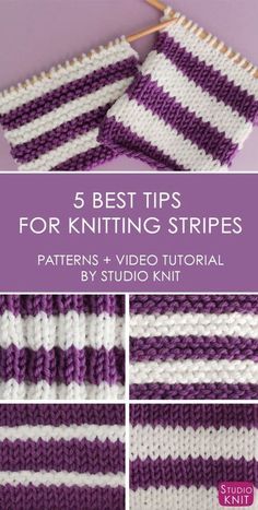 knitted striped scarf with text that reads 5 best tips for knitting stripes