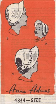 1940s Inspired Fashion, 1950s Dress Patterns, 1940s Hats, Hat Patterns, Baby Bonnet, Antique Clothing