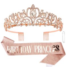 PRICES MAY VARY. The Perfect Princess Birthday Decorations Set: birthday princess sash + rhinestone birthday tiara gifts set, can be applied to various themed birthday parties, such as princess themed parties. You are the brightest star at the birthday party. Crystal Crown. It is a dazzling and beautiful tiara for girls. With the shiny, attractive, beautiful rhinestones paved on the crown, your feeling like a princess when wearing it. It's not light weight or flimsy and it's shines beautifully. Princess Birthday Decorations, Gold Sash, Crown Birthday, Birthday Tiara, Birthday Sash, Birthday Accessories, Princess Theme Party, Girls Crown, Gifts Set