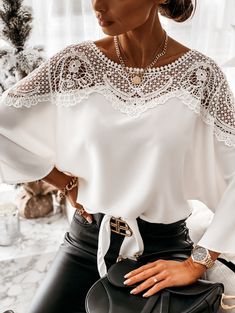 Crochet Lace Blouse, Women Lace Blouse, Batwing Sleeve Top, Batwing Sleeve Blouse, Casual Chique, Summer Blouses, Trend Fashion