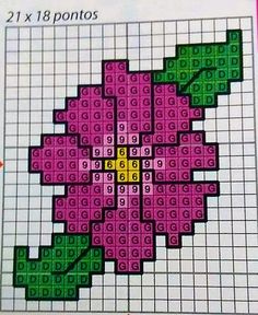 a cross stitch pattern with pink flowers on it