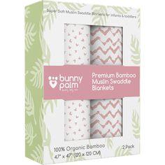 the bunny palm bamboo muffin swaddles are packaged in pink and white