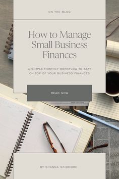 the cover of how to manage small business finance, with coffee and notebooks on top