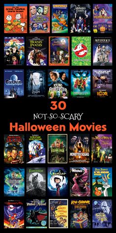 halloween movies with the words 30 not so scary halloween movies written below each movie title