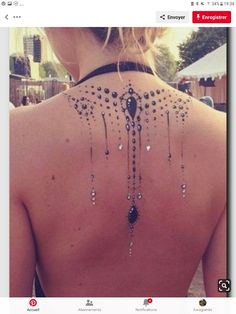 the back of a woman's neck with jewels on it