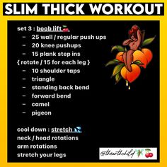 a poster with instructions on how to use the slim thick workout