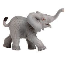 an elephant figurine with its trunk in the air and it's mouth open