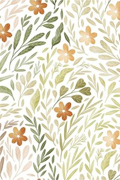 an abstract floral pattern with leaves and flowers