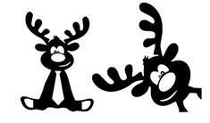 two black and white reindeer silhouettes with one looking at the other's head