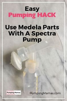 a baby bottle with the words easy pumping hack use media parts with a special pump