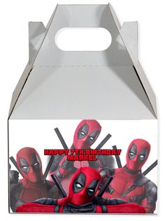 a box with some deadpools on it and the words happy birthday markie