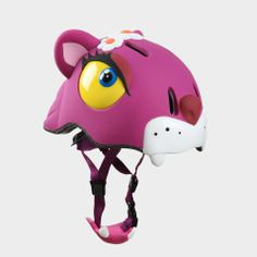 a pink helmet with an animal face on it