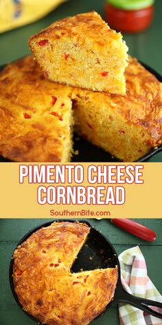 two images showing different types of cornbreads on a plate and in the middle