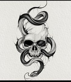 a skull and snake tattoo design on paper