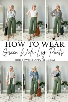 Green Wide Leg Pants Outfit, Olive Pants Outfit, Olive Green Pants Outfit, Green Wide Leg Pants, Green Linen Pants, Green Pants Outfit, Culotte Style, House Florida, Wide Leg Pants Outfit