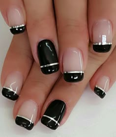 Nail Designs Gel Polish, Nail Designs Gel, Black And White Nails, French Manicure Nails, Stylish Nails Designs, Pretty Nail Art Designs, Black Nail Designs, Hairstyles For Kids, Dipped Nails