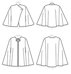 Lined capes have side front topstitched openings, side front and side back seams. Cape A: Angled front, button closure and front extends to form collar. Cape B: Round neckline, front opening, and buttoned tab. NEW AND UNUSED Winter Coat Pattern, Cloak Pattern, Poncho Pattern Sewing, Cape Pattern Sewing, Kwik Sew Patterns, New Look Patterns, Sew Patterns, Cape Pattern, Costume Sewing Patterns