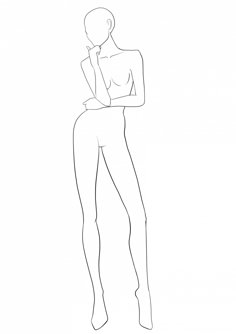 a line drawing of a woman's body with her hand on her chin, looking to the side