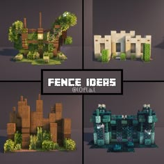 four different types of houses and gardens in minecraft