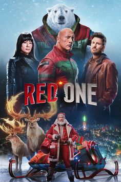 the movie poster for red one with santa claus and reindeers in front of him