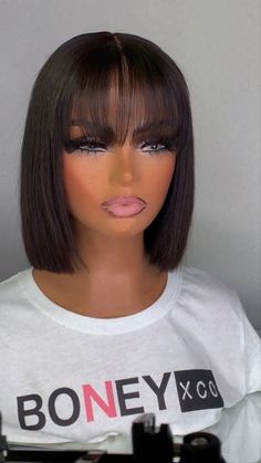 Bangs For Bob Hairstyle, Fringe Weave, Bob Wigs With Bangs, Short Bob Fringe Bangs, Short Bob With Bangs Black Women, Fringe Wigs, Bob Weave With Bangs, Fringe Wig, Bangs And Bob Black Women