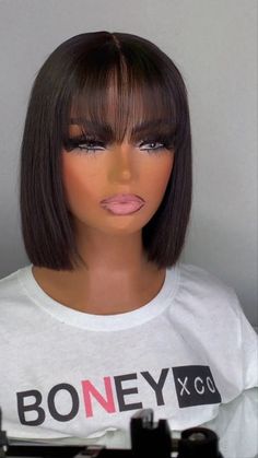 Bangs And Bob Black Women, Bob Weave With Bangs, Bangs For Bob Hairstyle, Bob With Bangs Quick Weave, Short Bob With Bangs Black Women, Bang Bob Hairstyles For Black Women, Bob With Bangs For Black Women, Chinese Bang Bob, Long Bob Hairstyles With Bangs