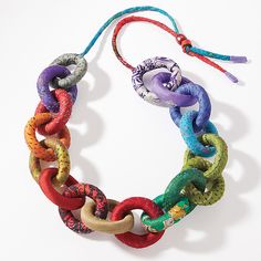 Rainbow Chain Necklace by Mieko Mintz (Silk Necklace) | Artful Home Mieko Mintz, Felt Jewellery, Fiber Necklace, Silk Necklace, Big Ring, Fiber Jewelry, Fabric Necklace, Starfish Necklace, Artful Home