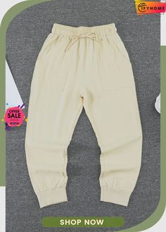 Apricot Causal Pockets Pants Non-stretch Straight Sweatpants With Pockets, Spring Beige High-waisted Sweatpants, Plain Cotton Pants For Spring, Beige High-waisted Sweatpants For Spring, Plain Long Pants For Spring, Solid Jogger Trousers With Pockets, Baggy Beige Pants With Solid Color, Beige Baggy Pants With Solid Color, Beige Long Harem Pants With Pockets