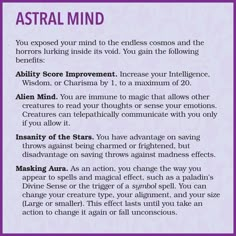 DnD 5e Feat Astral Mind by Me.Mimic Dnd Abilities, 5e Feats, Dnd Character Design, Space Camp