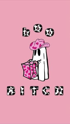 a ghost holding a pink gift box with the word kiss on it's face