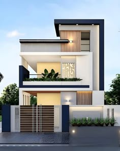 a modern style house with two floors and balconies