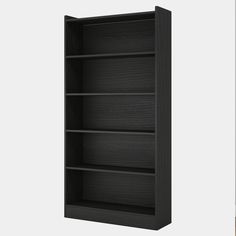 an empty black bookcase on a white background