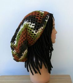 Earthy Woodlands Cotton slouchy beanie, Long Hippie Dreadlock Snood, Dread Tam, men or women Slouch Beanie Woman Beanie, Hippie Dreads, Tam Hat, Purple Sage, Afrocentric Fashion, Hippie Crochet, Short Locs Hairstyles, Slouch Beanie, Weave Pattern