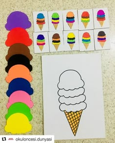 an image of ice cream coloring pages on a table with markers and sticker sheets