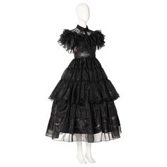 Wensday Addams Dress, Wednesday 2022, Wednesday Addams Cosplay, Dinosaur Halloween Costume, Wednesday Addams Costume, Addams Family Wednesday, Black Butler Ciel, Girls Black Dress, Ruffle Gown