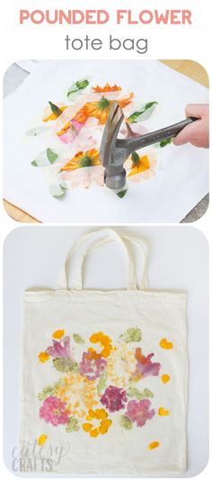 a bag with flowers painted on it and a pair of scissors