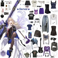 an anime character is surrounded by clothes and accessories