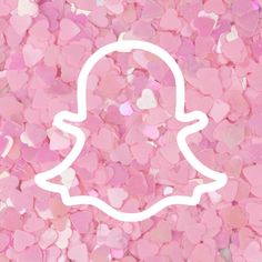 the snap icon is surrounded by pink heart - shaped confetti, as well as white outline