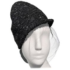 A whimsical 1950s William Silverman peaked and molded cap with a small front bill is completely encrusted with black sequins and completed with a veil. 1950s Hats, Cossack Hat, Peaked Hat, Raffia Sun Hat, Hat With Veil, Historical Hats, Black Straw Hat, Hepburn Style, Hat Ideas