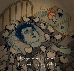 a man laying in bed with lots of sheep around him and the caption reads