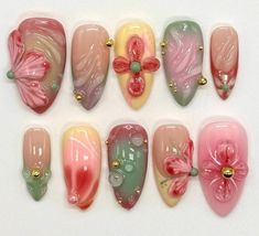 Thank you for stopping by and supporting a small business!💖 🍁 Most of our products are made from highest quality gel X nails with 4-6 layers of coating. It can be reusable and last for more than 14 days, if you take it off right. For instruction, please message me. ⭐ Each set comes with 10 handmade press on nails, a mini file, a mini buffer, a cuticle stick. 🍁 Measurements Please measure your own nail and find your size from our picture guide. We totally can do custom size as your request, just help us to add your nail size in mm or your nail tips number, we will process accordingly without any extra charges. ⭐ Customization All of my nails are hand-painted, so any new ideas and customization are available. We can even create a whole new set together, so please don't hesitate to message Nail Ideas Prom, Nails Festival, Orchid Nails, Nail Appointment, Fashion Week 2023, Press Nails, Brittany Murphy, Fantasy Nails, Airbrush Nails