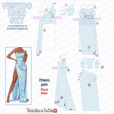 an image of a woman's dress sewing pattern, with measurements for the top and bottom