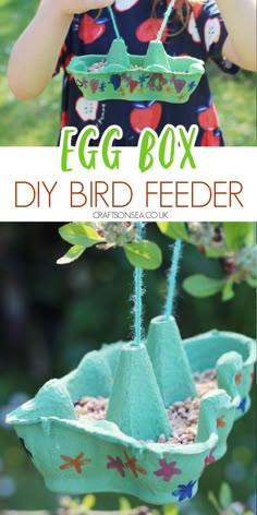 an egg box bird feeder made from recycled materials