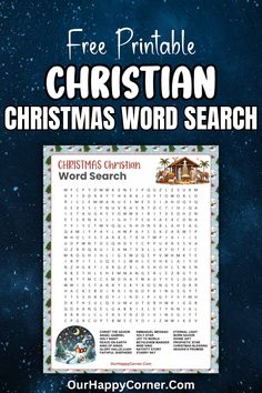 a christmas word search is shown with the words free printable christian christmas word search