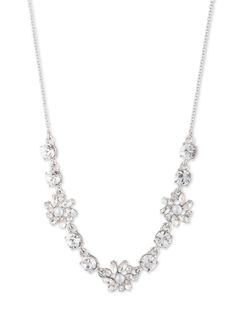 Crystal Sweet Stone Necklace | Marchesa Elegant Clear Metal Necklace, Statement Silver Necklace, Marchesa Fashion, Geometric Crystal, Crystal Flowers, Silver Necklace Statement, Chiffon Gown, Spring Sale, Marchesa