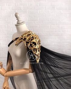 Fantasy Medieval Outfit, Medieval Outfit, Shoulder Piece, Royal Aesthetic, Black Cape, Shoulder Armor, Fantasy Gowns, Fantasy Dress, Fantasy Clothing