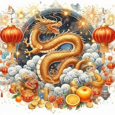 Chinese New Year 2024 - Year of the Dragon Dragon Year 2024, New Years Superstitions, New Year Pics, Year Of Dragon, Dragon Painting, Dragon Year, 2024 Year, Odd Numbers